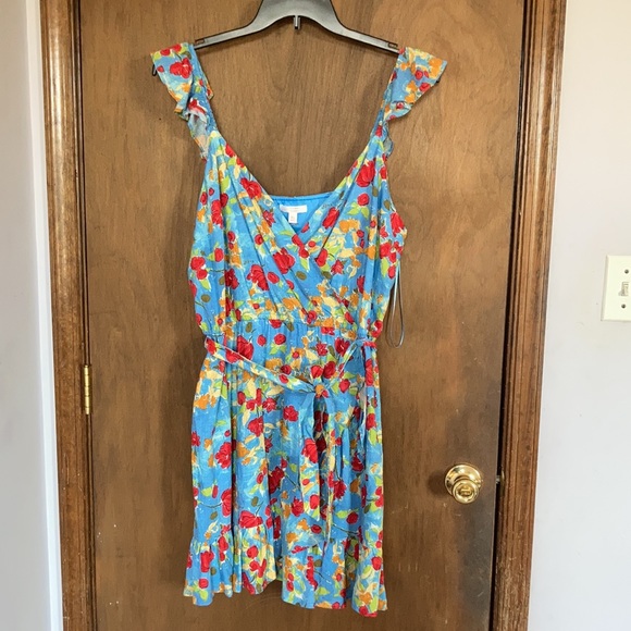 LC Lauren Conrad floral print faux wrap dress w elastic boho casual XXL - Picture 1 of 15